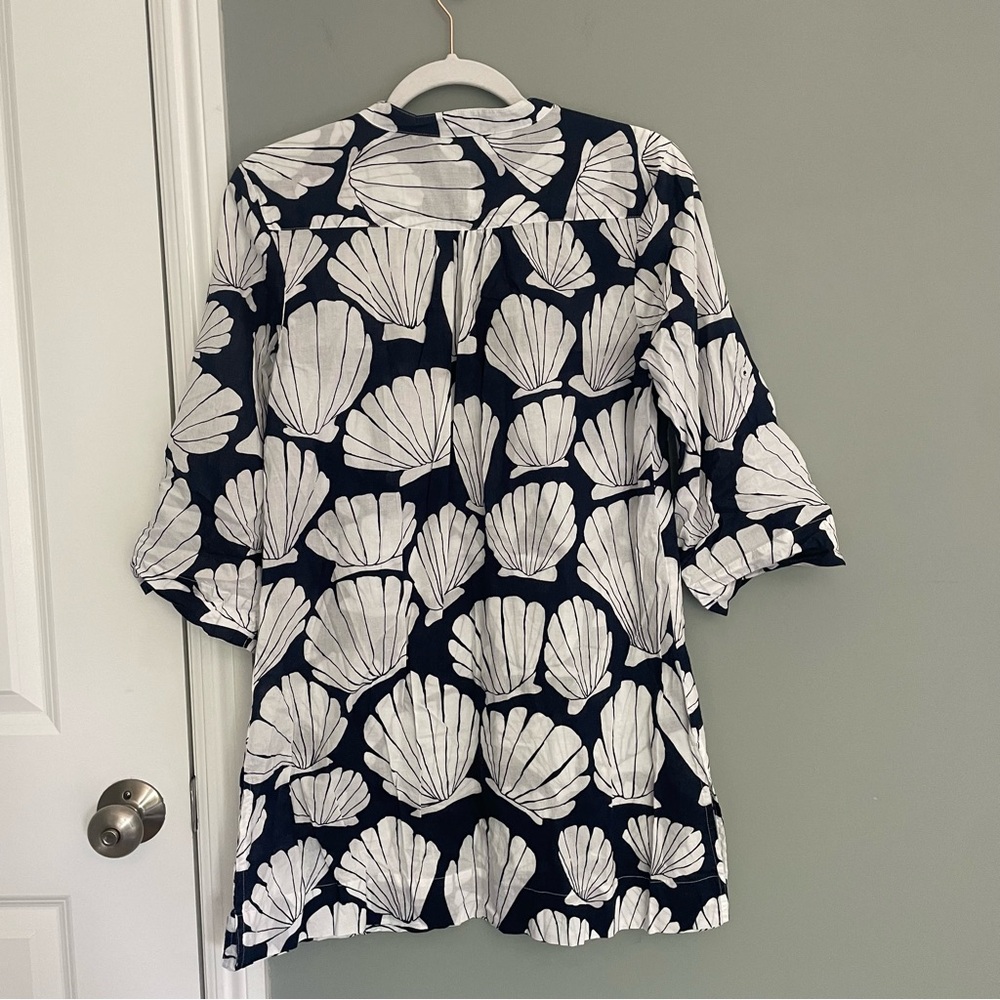 Hatley 100% Cotton Navy White Seashell Print Summer Coastal Mini Dress Coverup - Picture 7 of 16